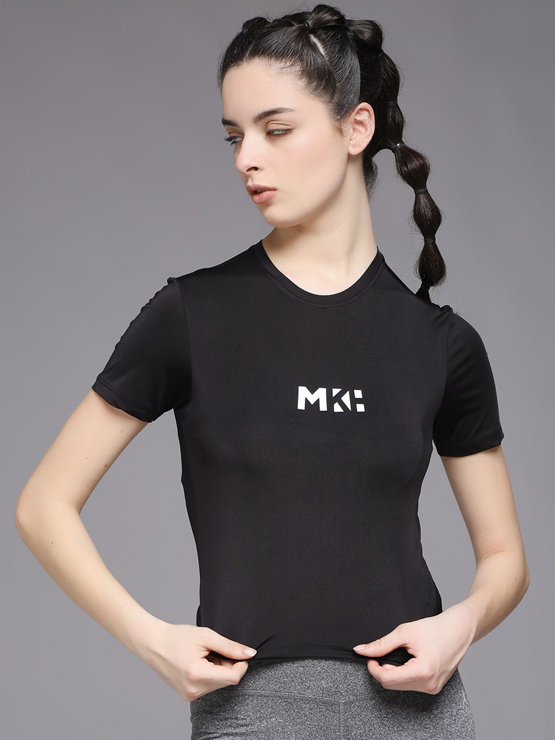 MKH Women Dri-Fit Typography Printed Round Neck Slim Fit T-shirt