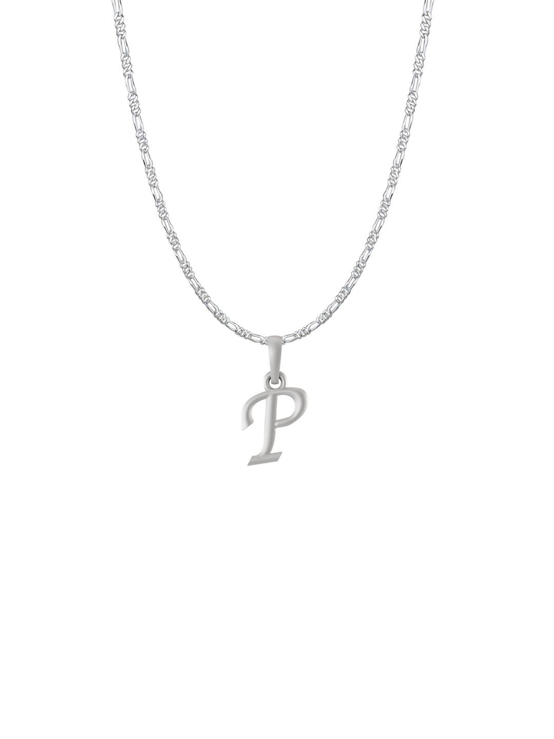 AKSHAT SAPPHIRE Men 925 Sterling Silver P Alphabet Pendant with Figaro Chain
