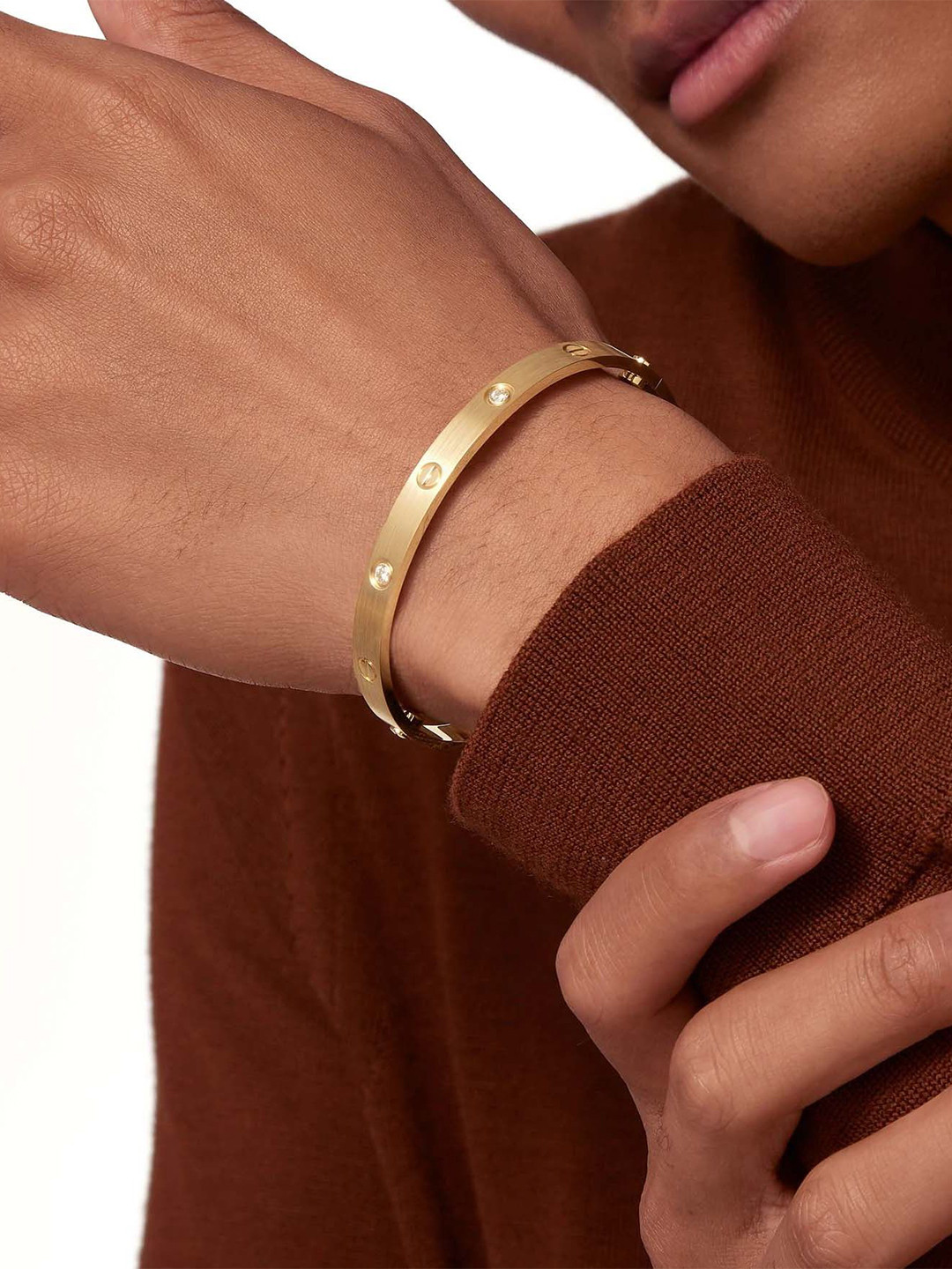 Stylewell Gold-Plated Artificial Stone Studded Stainless Steel Cuff Bracelet