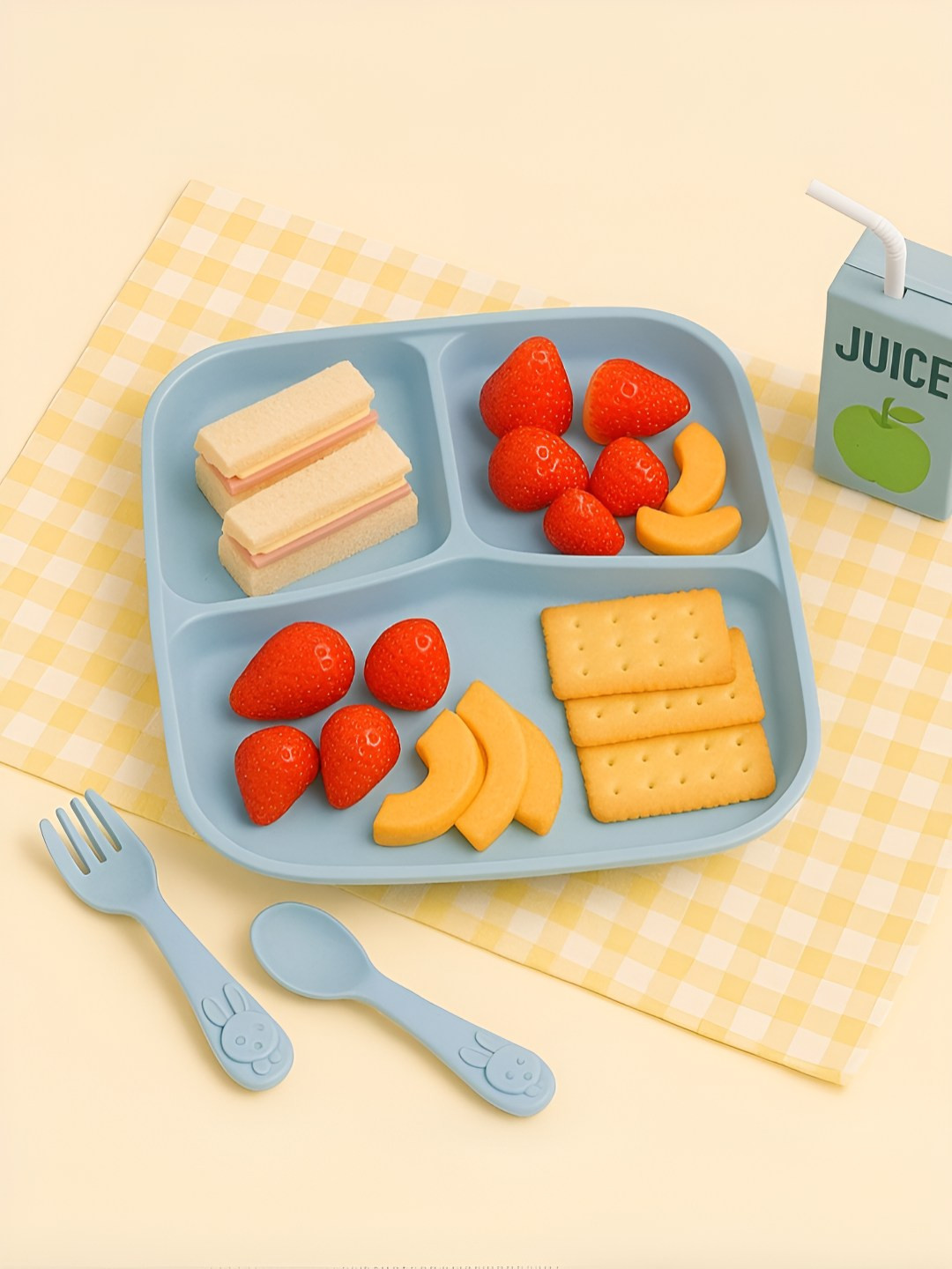 Myntra Elegant Homes Blue 4 Pcs Bamboo Dishwasher and Microwave Safe Divided Dinner Plate