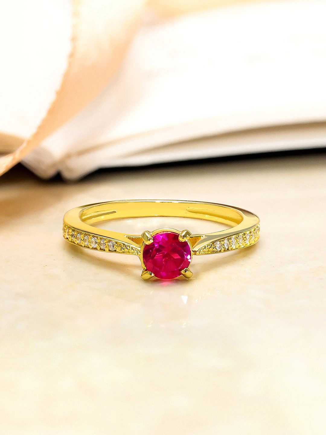 Tweov  Jewels Gold Plated Pink & White CZ Studded Band Ring