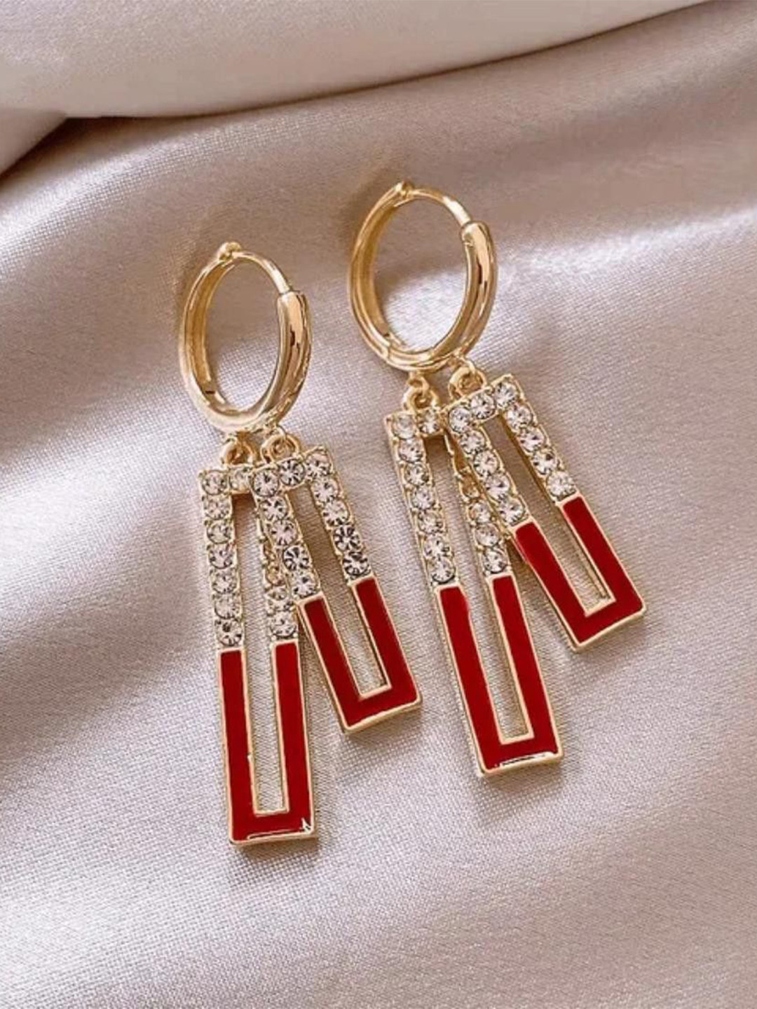 SZN Gold Plated Artificial Stones Studded Korean Contemporary Hoop Earrings