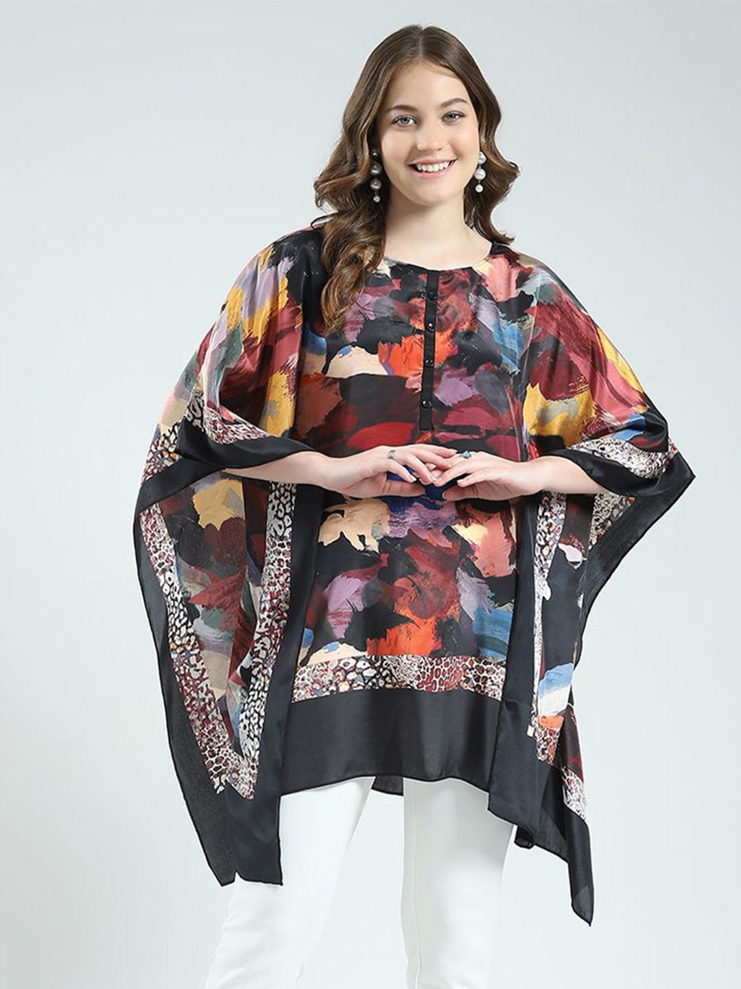 Monte Carlo Women Floral Print Kimono Sleeve Kaftan Top