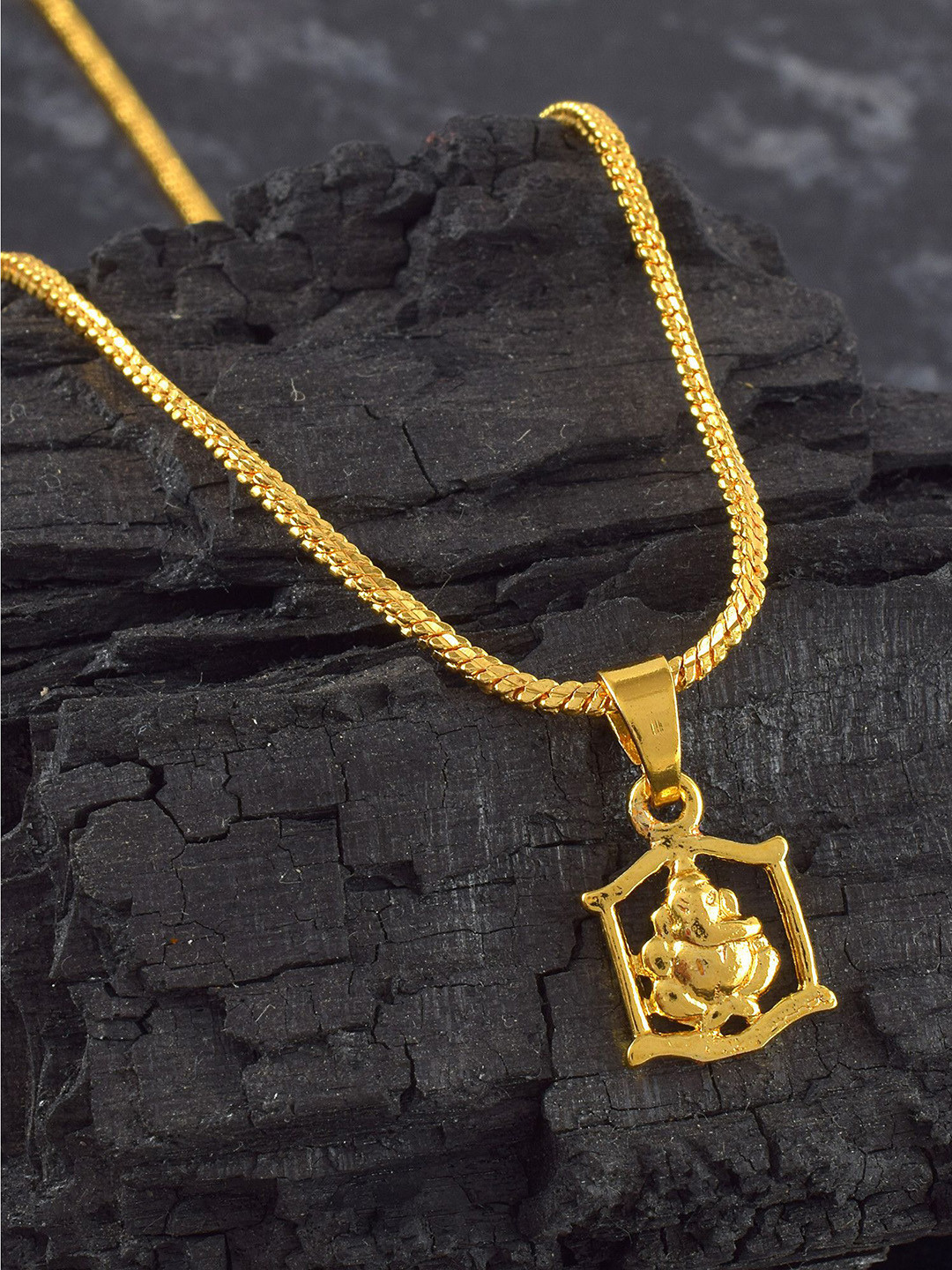 ADMIER Unisex Gold-Plated Ganesh God Pendant with Chain