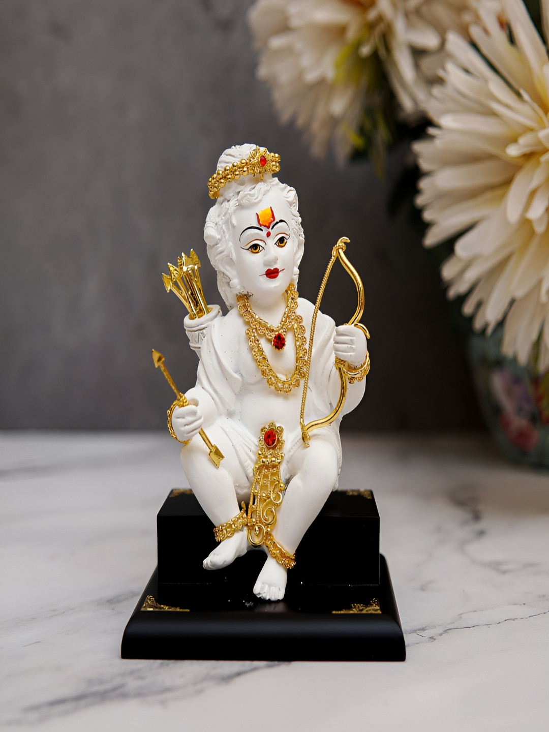 Craftlayout Bal Krishna with Dhanush and Ban White Polyresin Matte Prayer Room Small Showpiece - 5 Inches