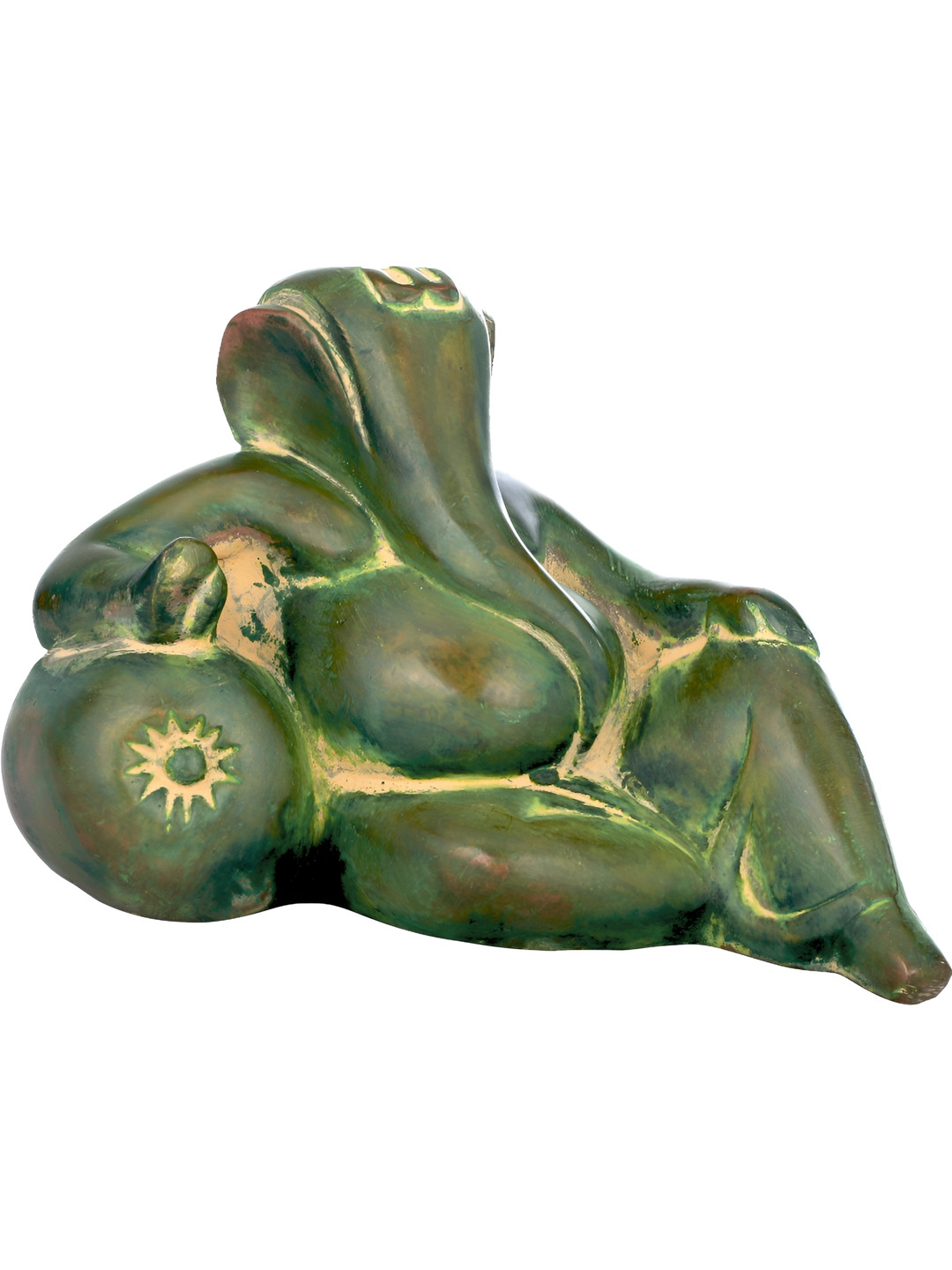 Exotic India Chola Green & Beige Lord Ganesha Religious Idol Showpiece