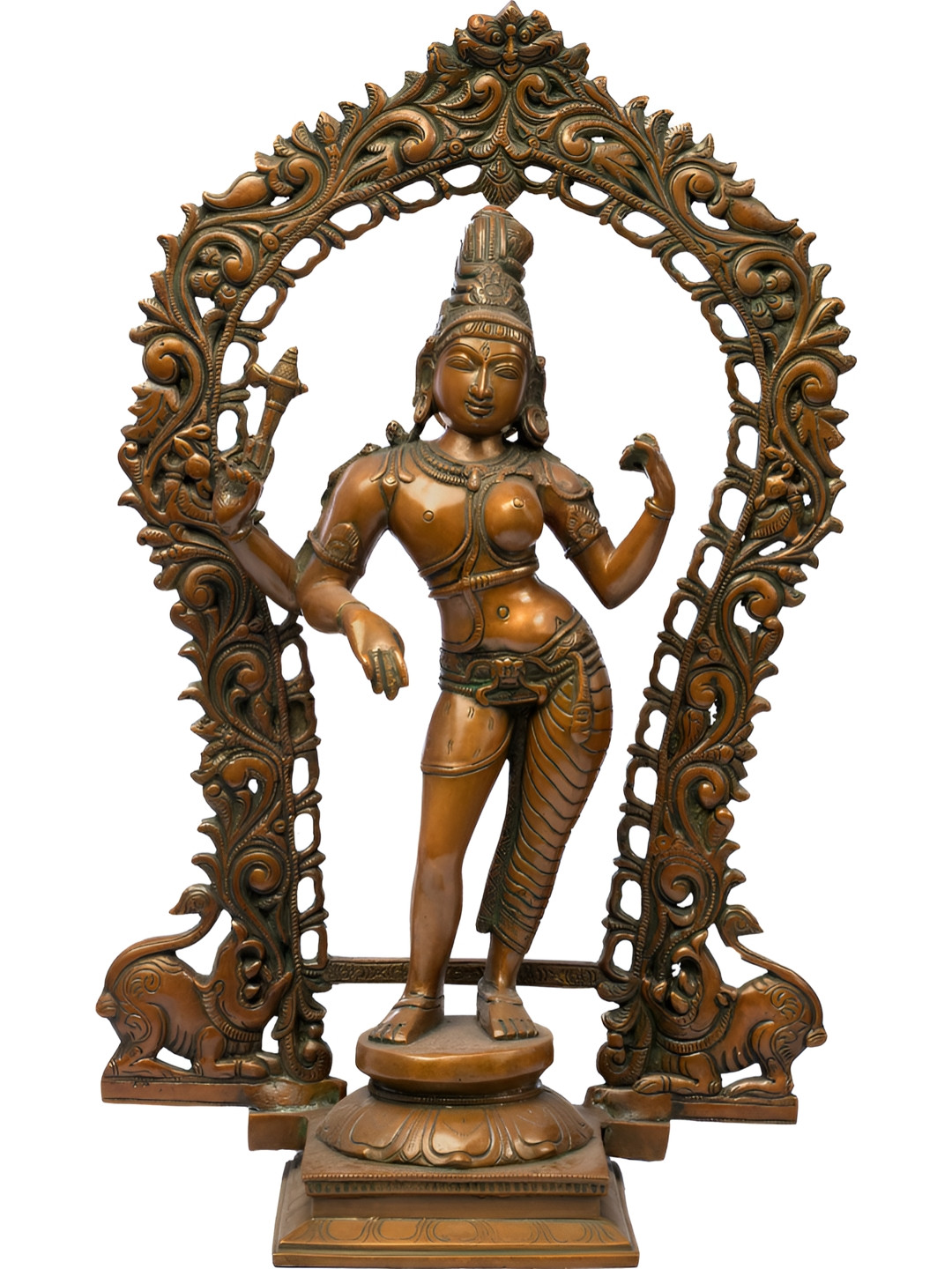 Exotic India Chola Brown & Gold Toned Lord Ardhanarishvara Religious Brass Idol Showpiece