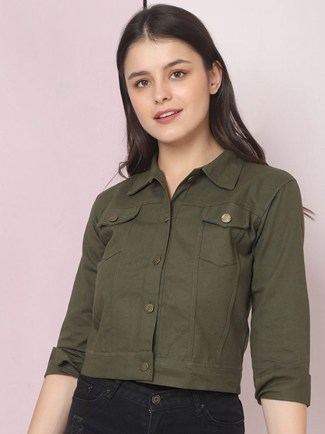 QIOA Plus Size Women Solid Lightweight Denim Jacket