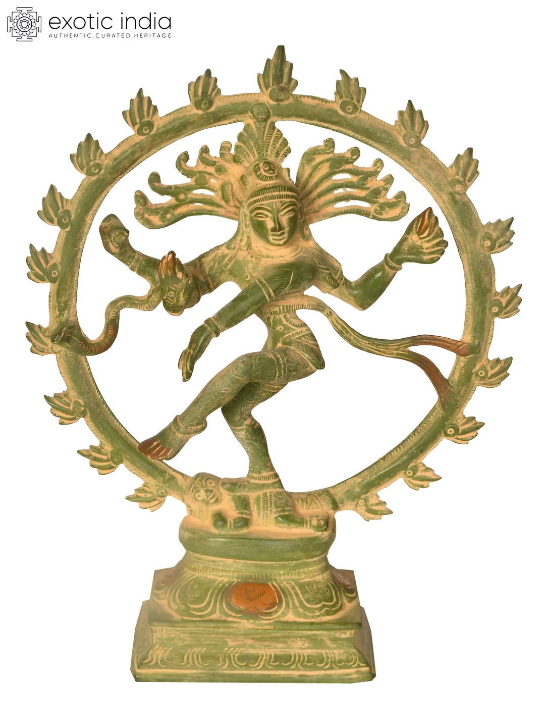 Exotic India Green & Yellow Lord Nataraja Religious Idol Showpiece