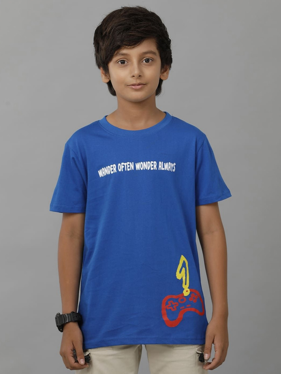 UNDER FOURTEEN ONLY Boy's Typography Printed Round Neck Cotton T-shirt