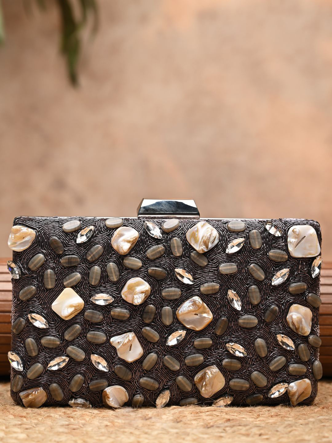 Rocia Mother Of Pearl Embroidered Box Clutch