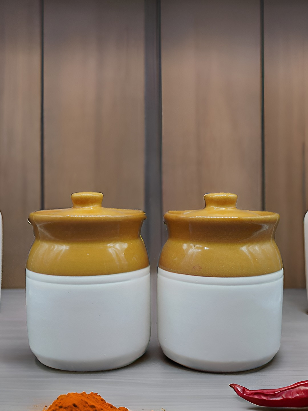 Kraftlik Handicraft 13-Pj-Lw-0505 Mustard Ceramic Easy To Clean Clip-On Jar-500ml