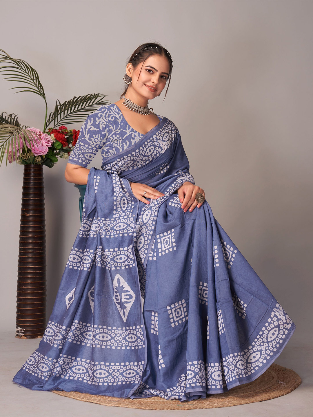 BAPS Bandhani Print Pure Cotton Block Print Saree