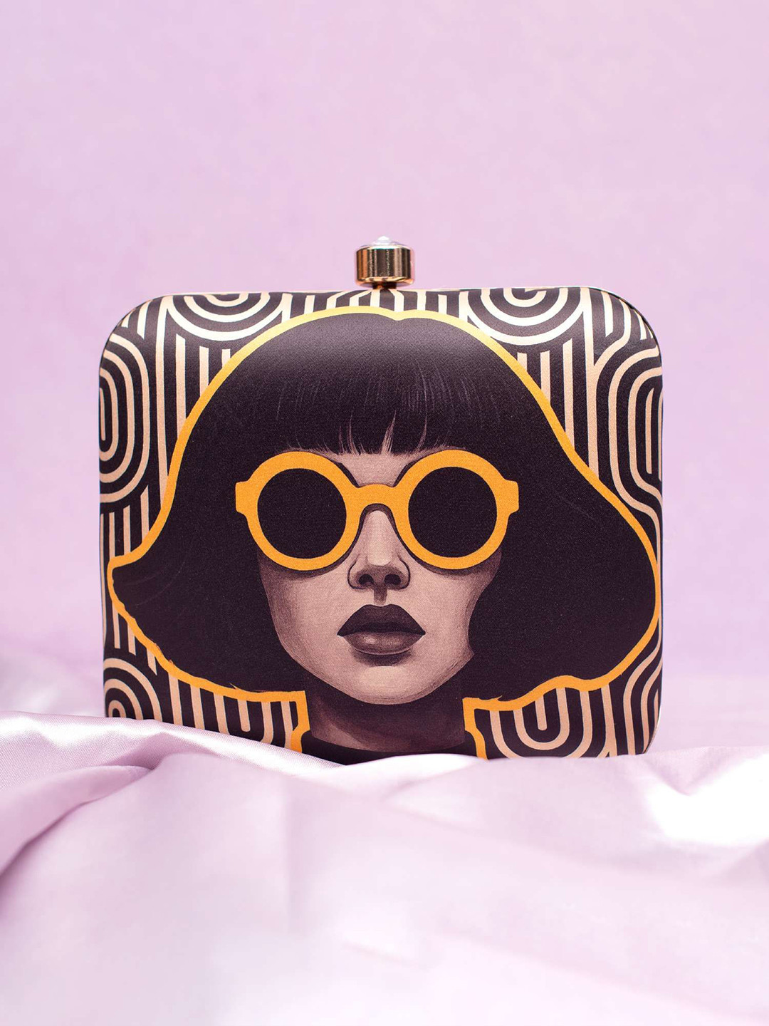 ARTKLIM Classic Girl Portrait Printed Buckle Detail Box Clutch