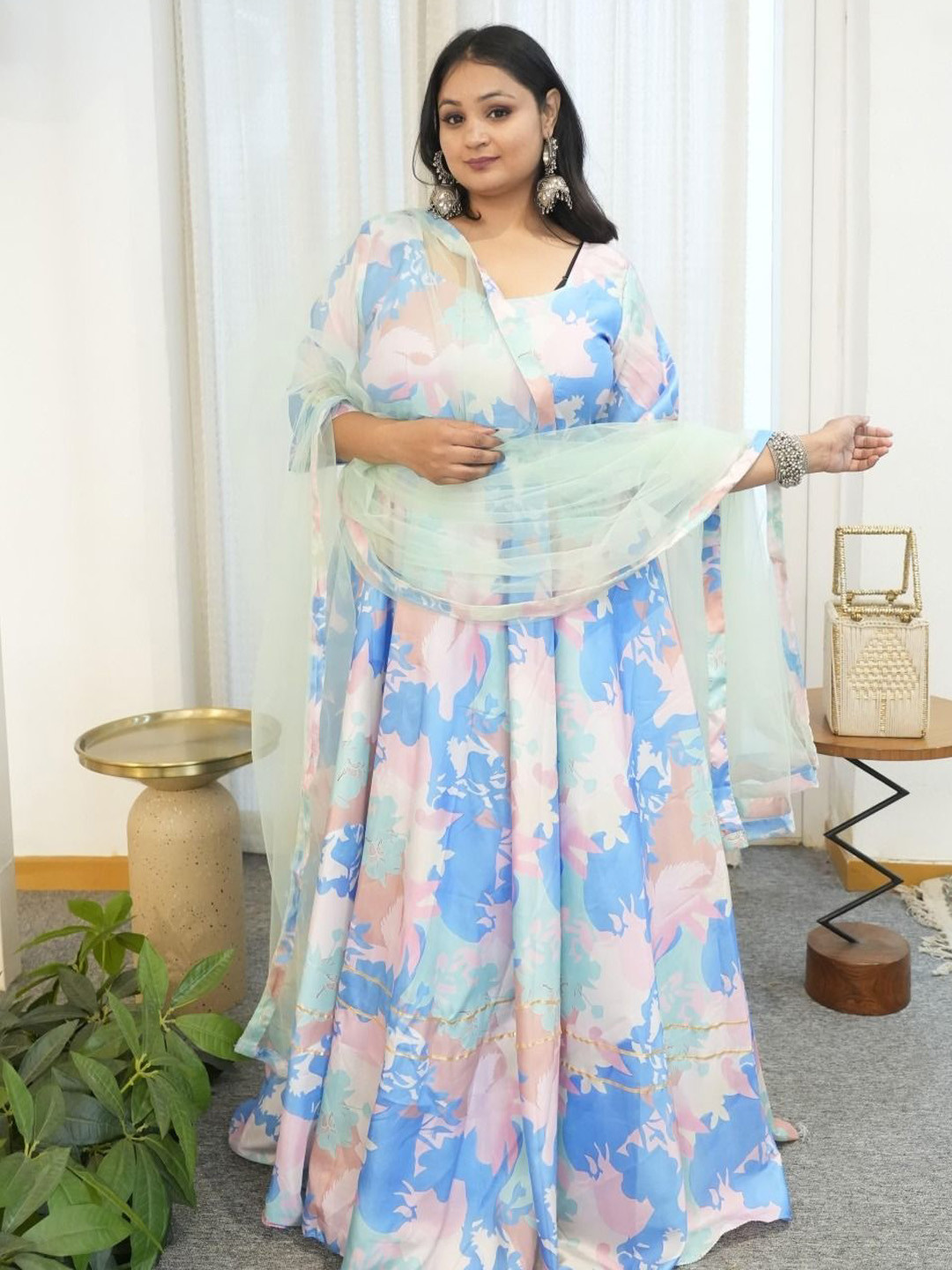 Swadeshi Shringaar Sapphire Sky Silk Anarkali Set