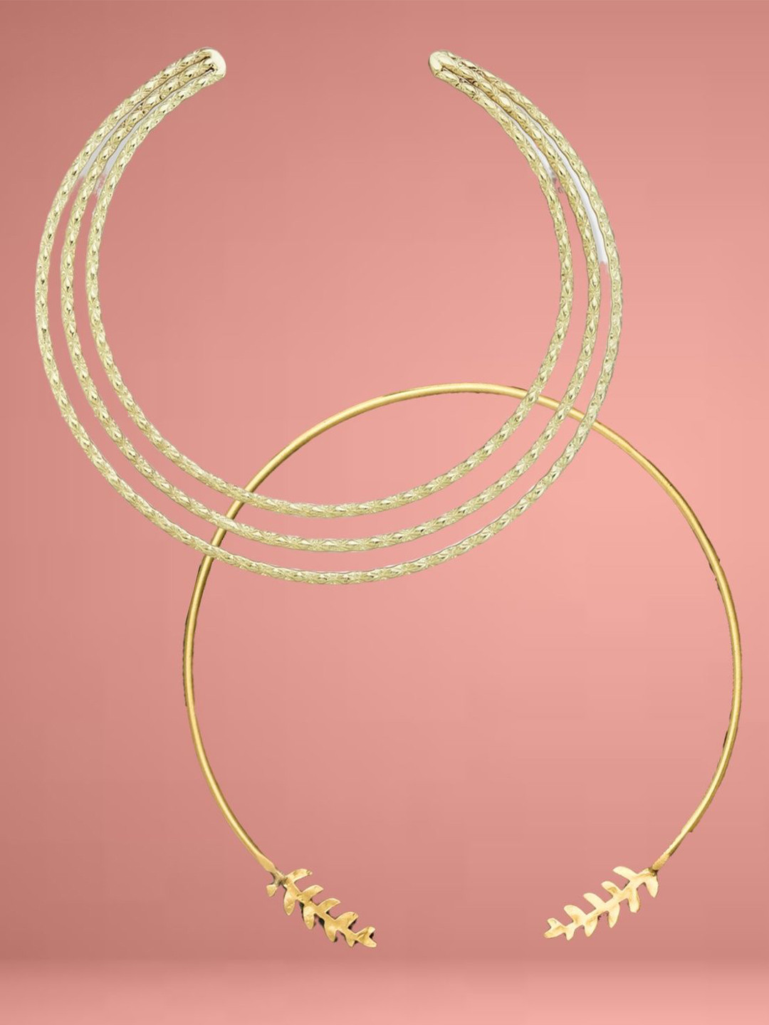ATIBELLE Set Of 2 Gold-Plated Rope Textured Leaf Minimal Necklace