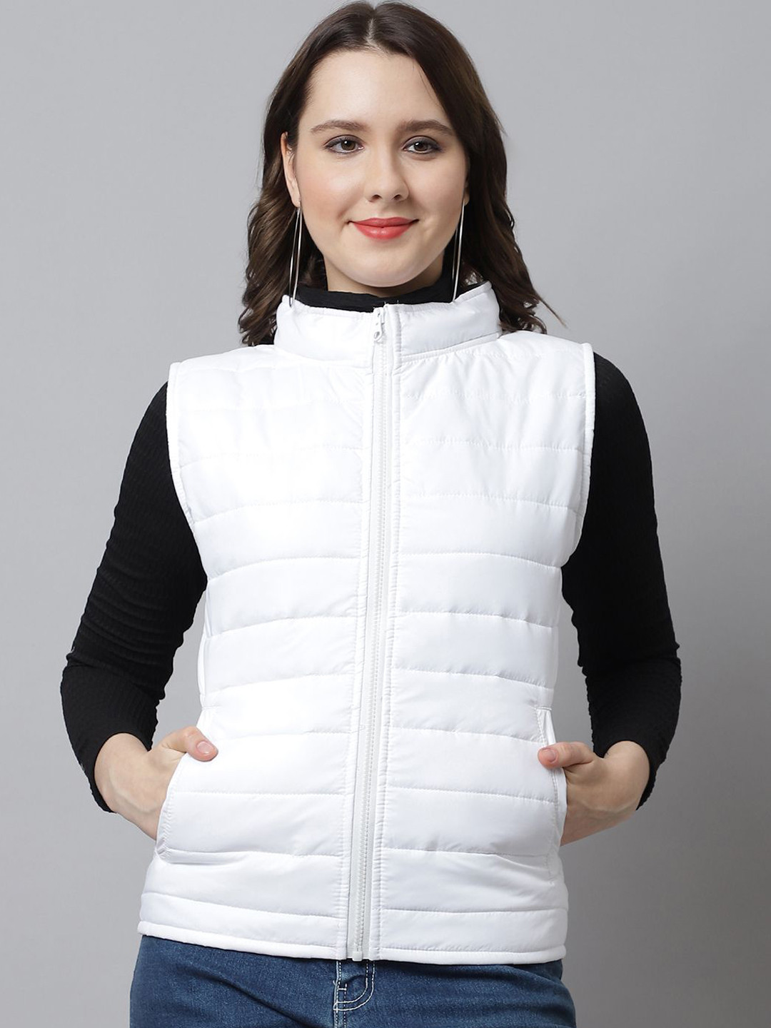 JAKANARY Women Solid Lightweight Gilet Jacket