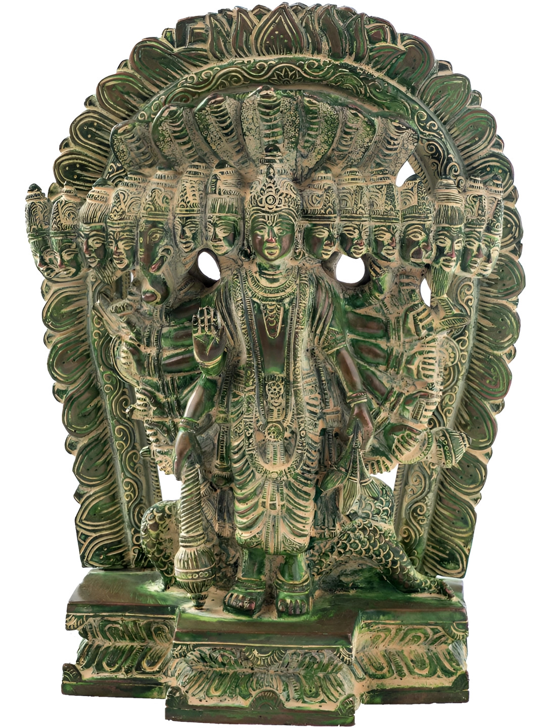 Exotic India Patina Green & Grey Lord Vishnu Religious Brass Idol Showpiece