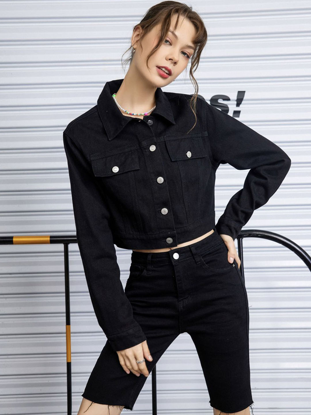 QIOA Plus Size Lightweight Spread Collar Denim Jacket