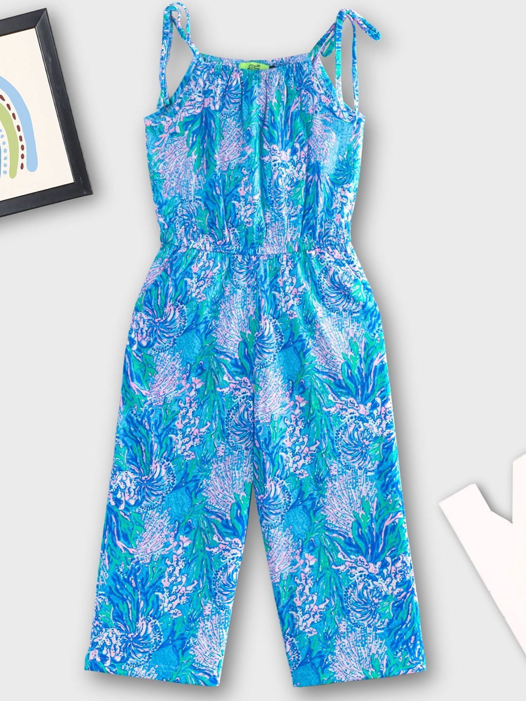 Tiara Printed Shoulder Tie Up Full Length Jumpsuit