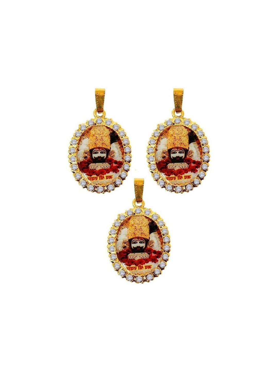 Teeragaj Set Of 3 Gold-Plated Stainless Steel Shyam Baba Pendants