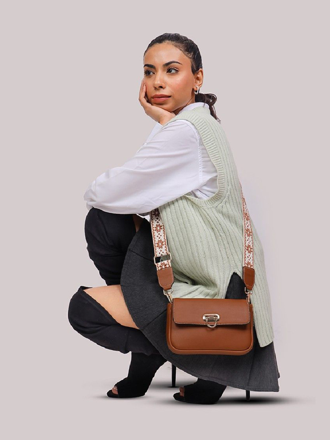 YUVA STREE Structured Sling Bag with Applique