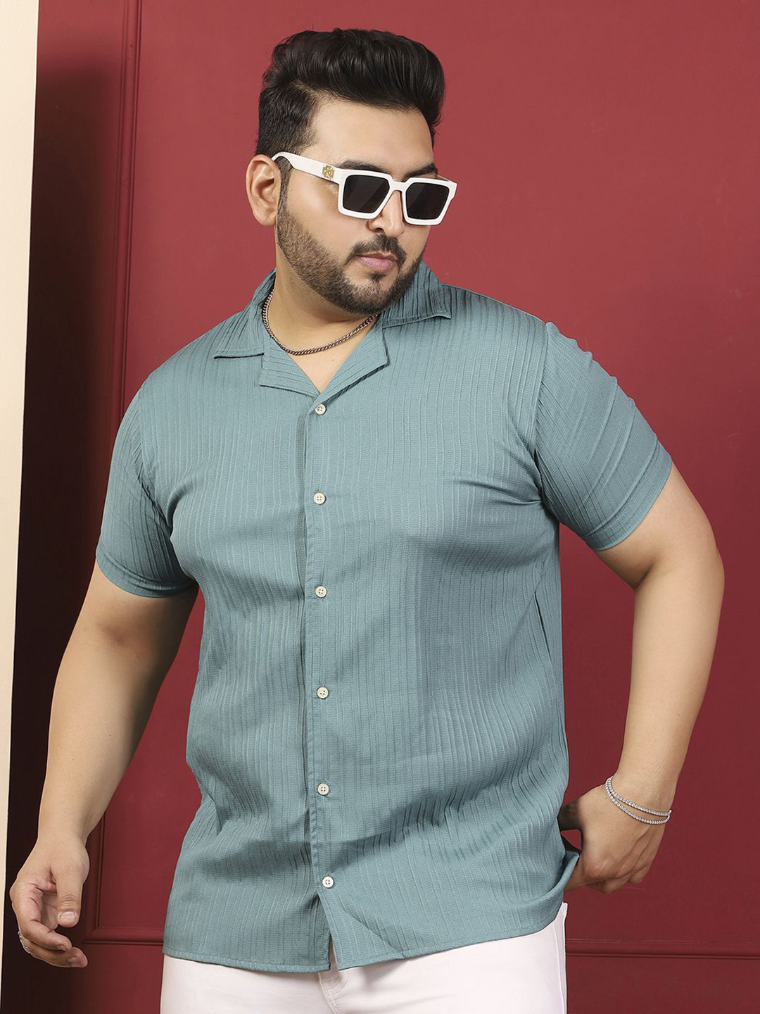 bigbanana Men Plus Size Blue Solid Shirt