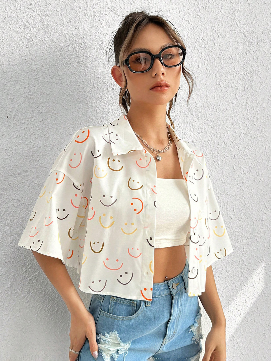 SZN Smiley Print Crop Boxy Shirt