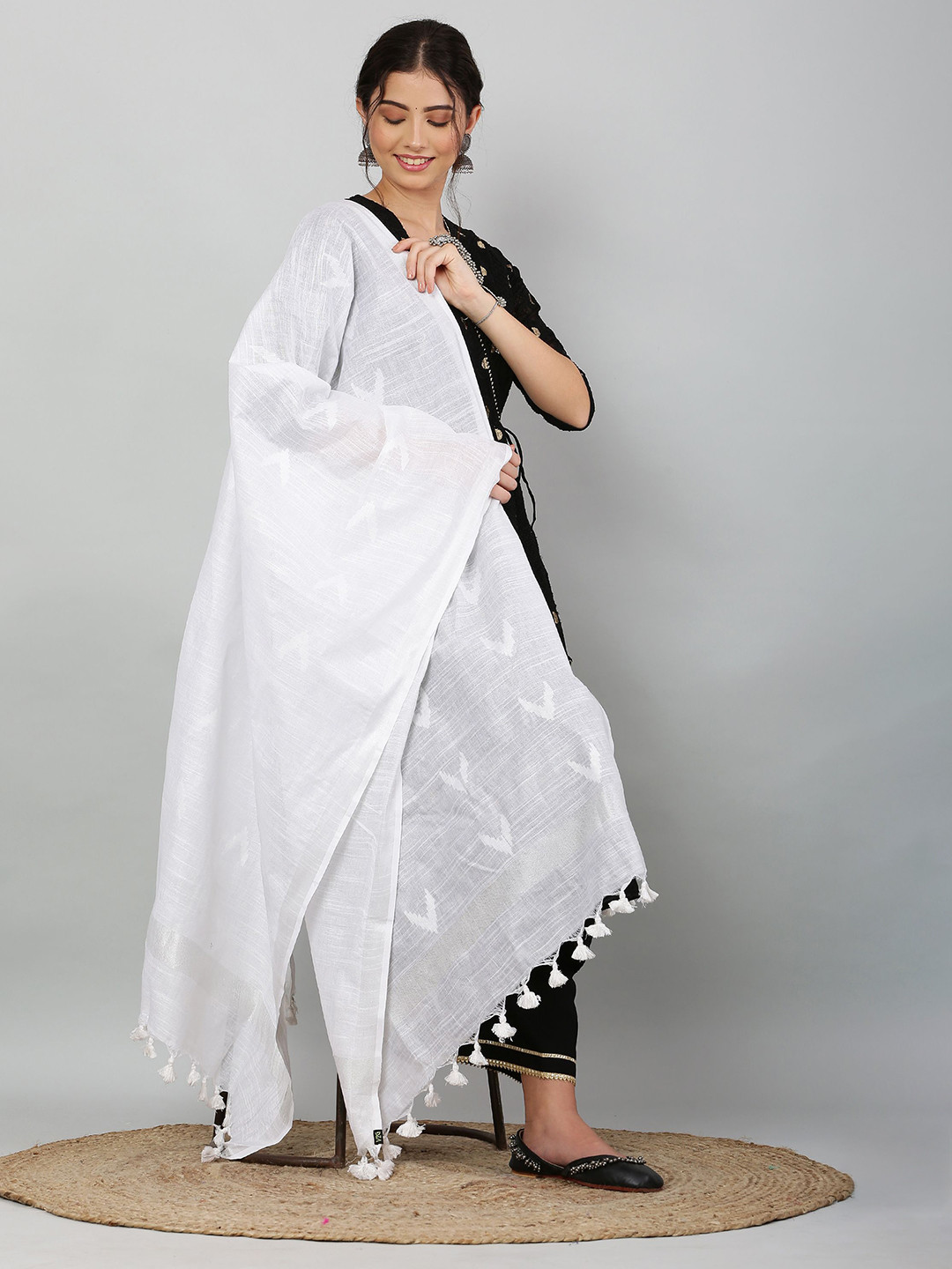 Bunkraft Geometric Ikat Woven Design Cotton Dupatta