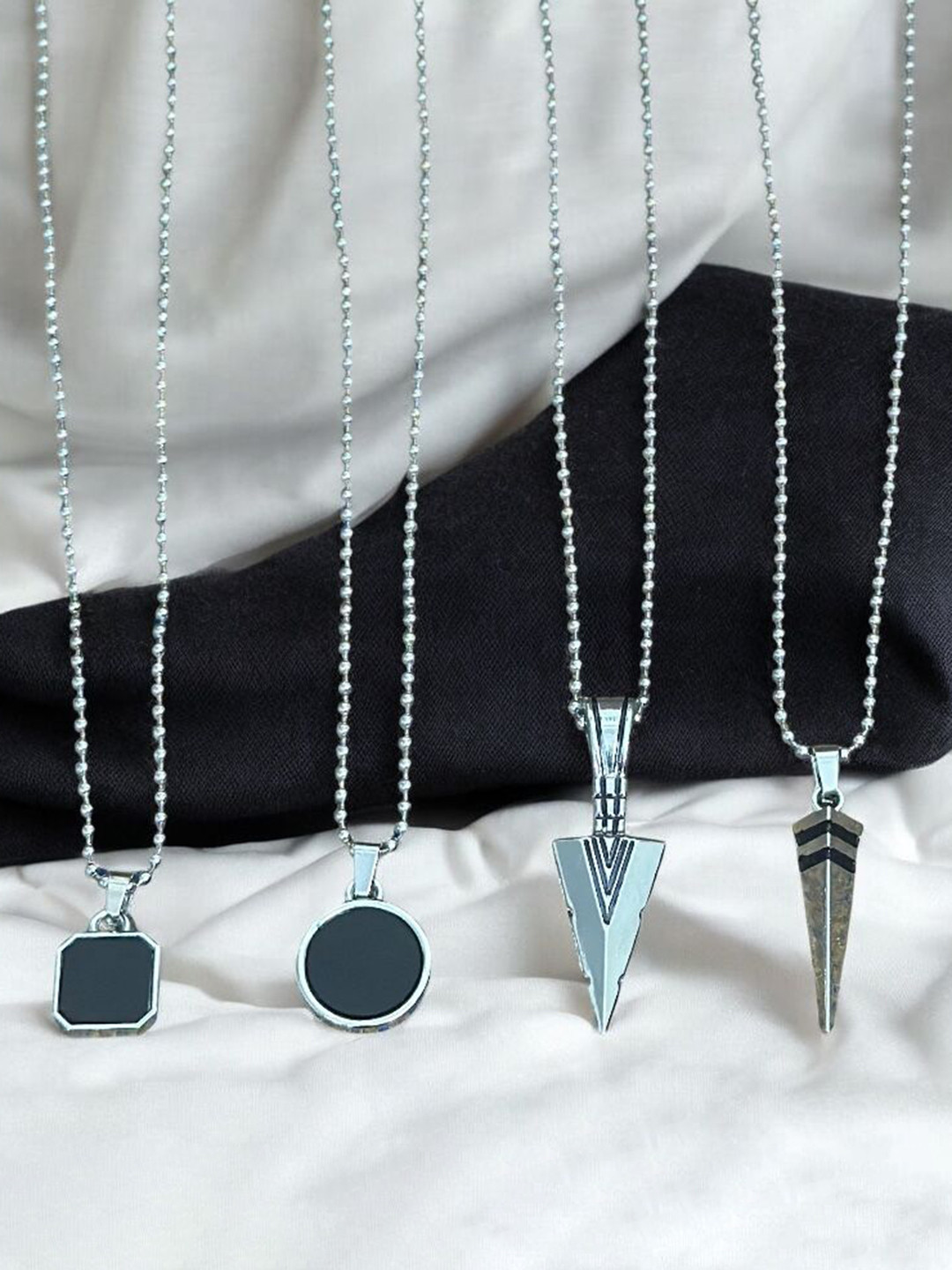 Nitant Set of 4 Silver-Plated Contemporary Pendants with Chains