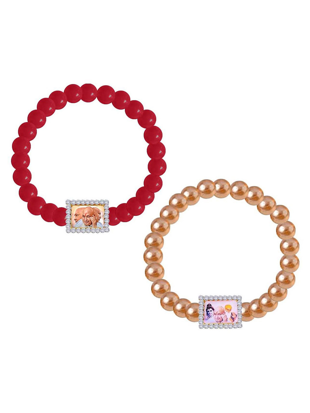 Uniqon Set Of 2 Artificial Beaded Elasticated Bracelet