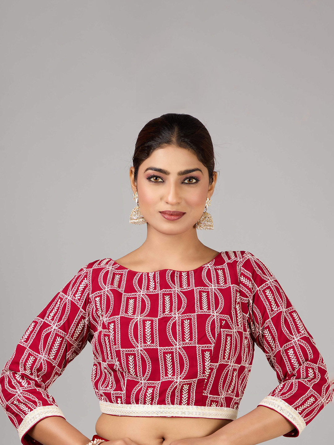 Ethnovog Embroidered Silk Boat Neck Saree Blouse