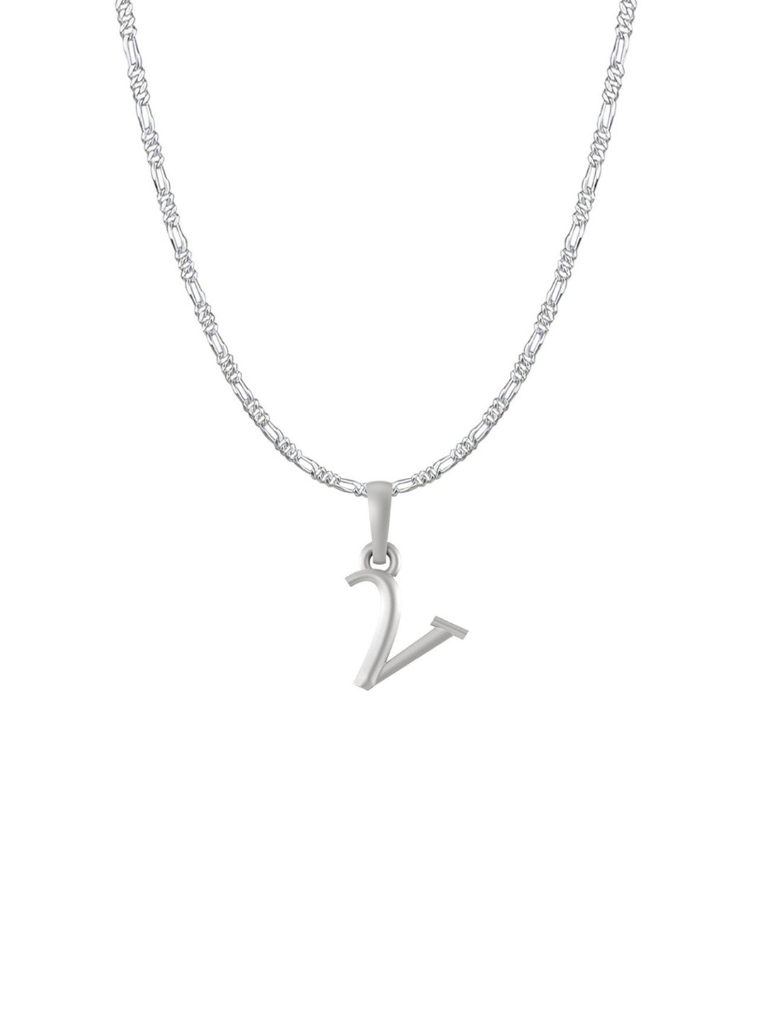 AKSHAT SAPPHIRE 92.5 Sterling Silver V Alphabet Pendants With Figaro Chains