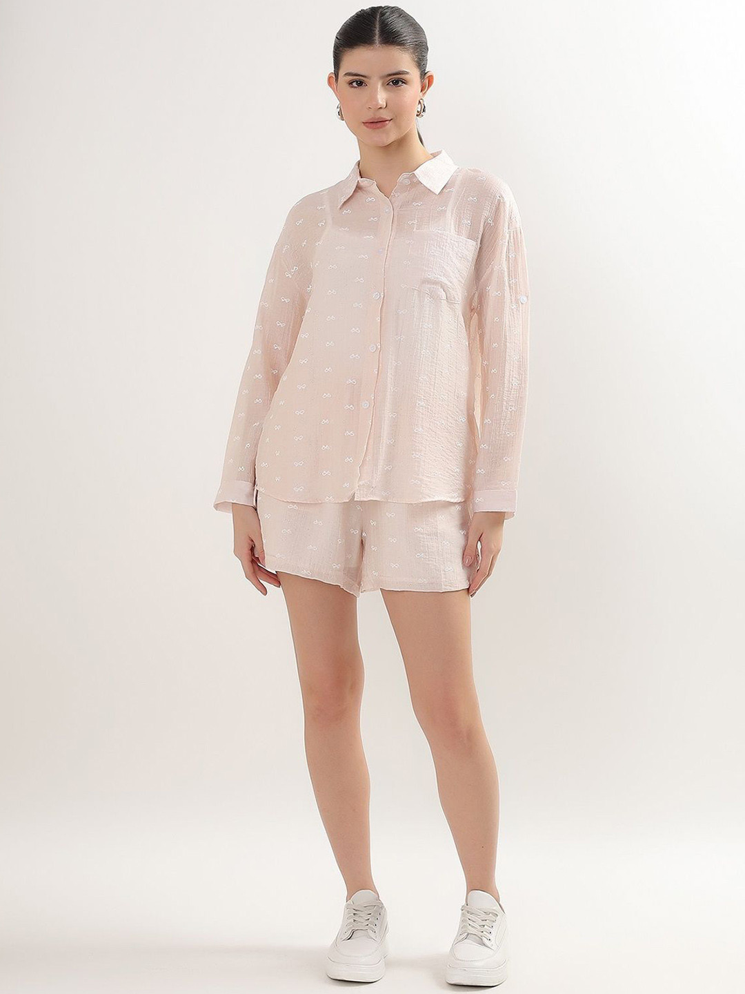 Beyond Pink Printed Shirt Collar Shirt & Short With T-Shirt Co-Ords