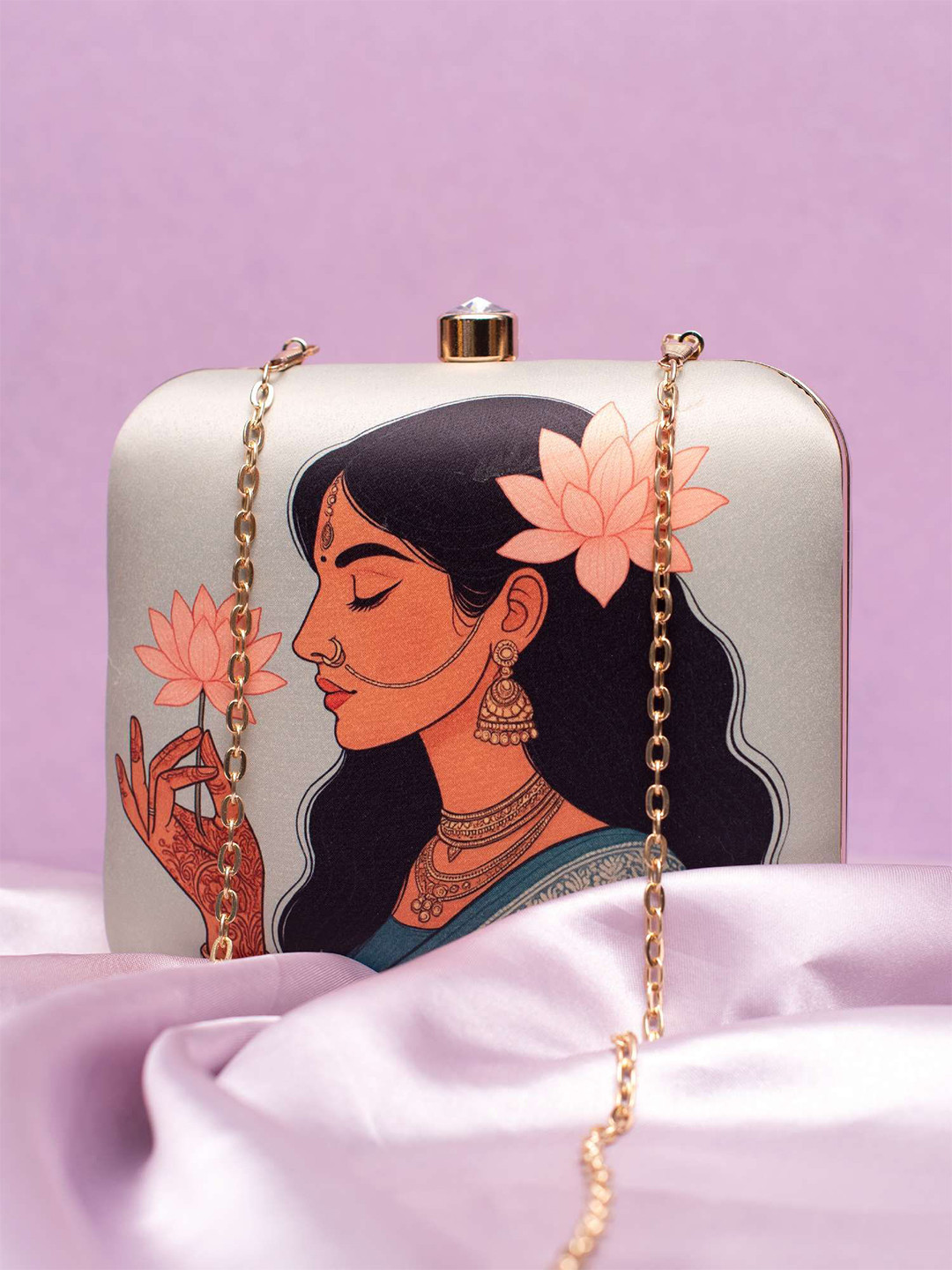 ARTKLIM Lotus Lady Printed Box Clutch