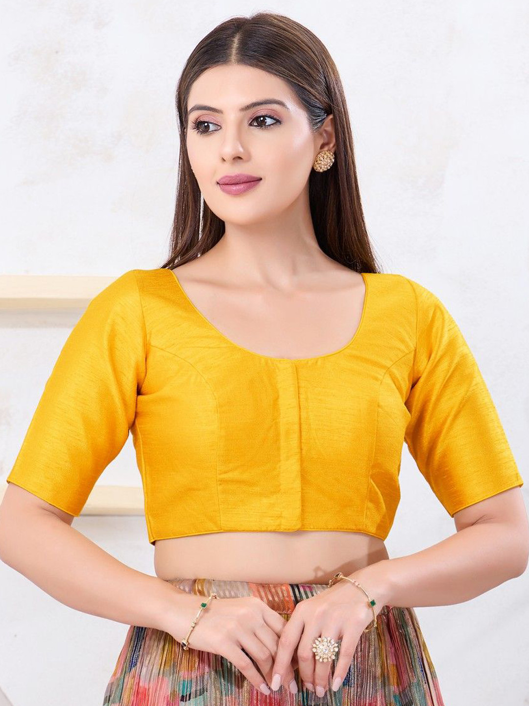 VAMAS - THE DESIGNER BLOUSES Dupion-Silk Round Neck Padded Saree Blouse