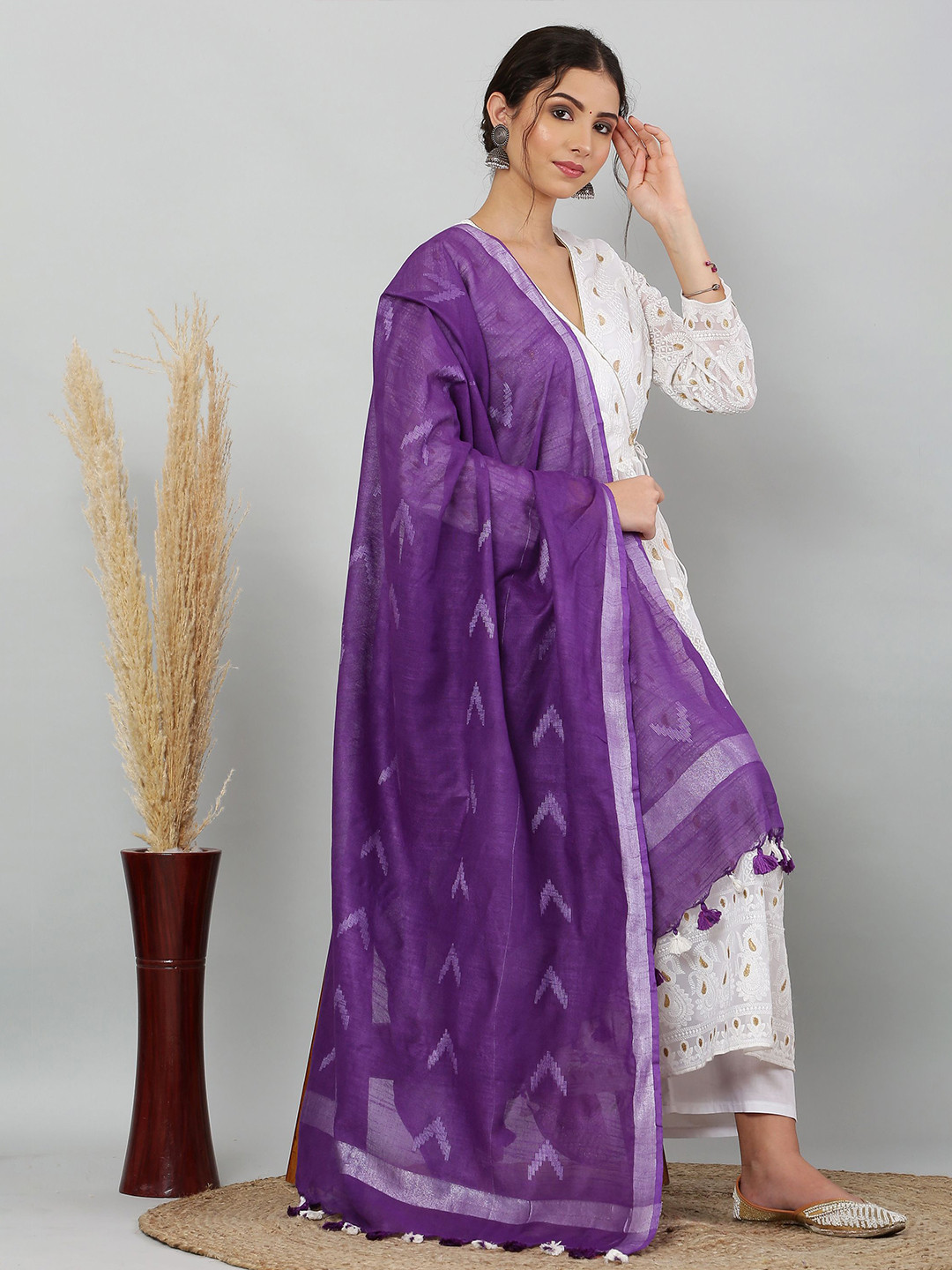 Bunkraft Geometric Ikat Woven Design Cotton Dupatta