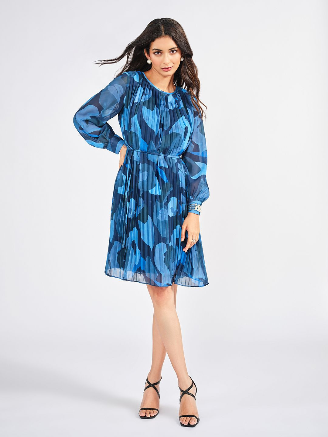 AND Women Accordion Pleats Abstract Print Fit & Flare Dress