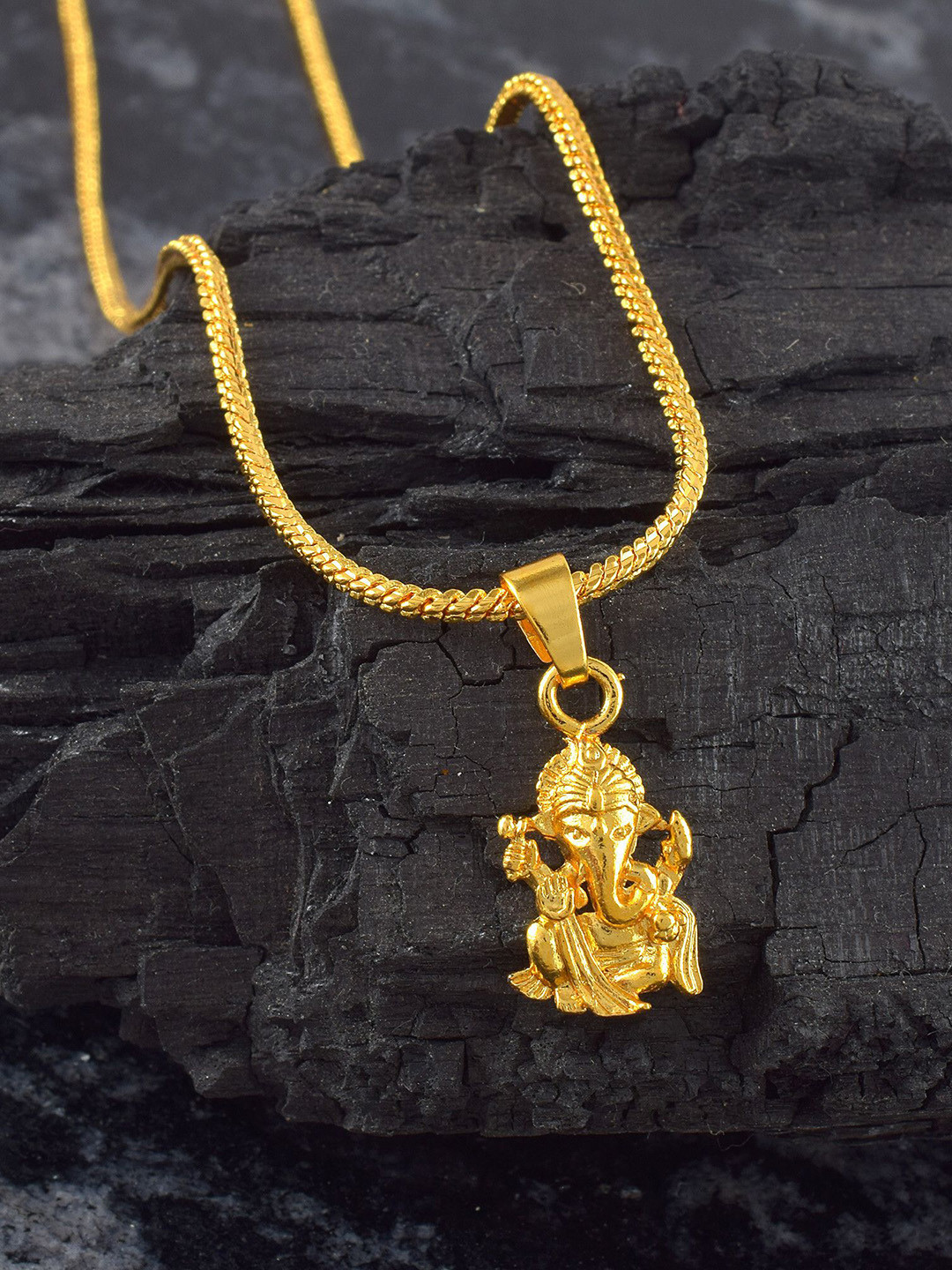 ADMIER Unisex 1 gm Micro Gold-Plated Goddess Ganesh Pendant with Chain