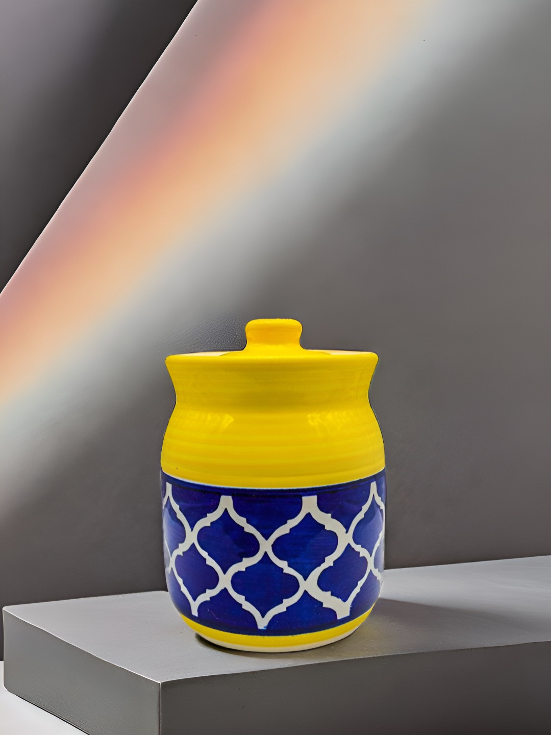 Kraftlik Handicraft 24-Pj-Np-05 Yellow Typography Ceramic Easy To Clean Clip-On Canister-500ml