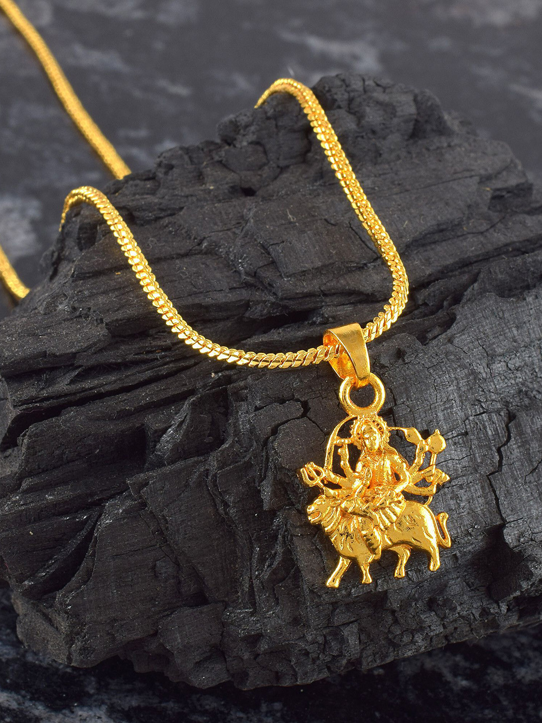 ADMIER Unisex Gold-Plated Goddess Durga Mata Pendant with Chain