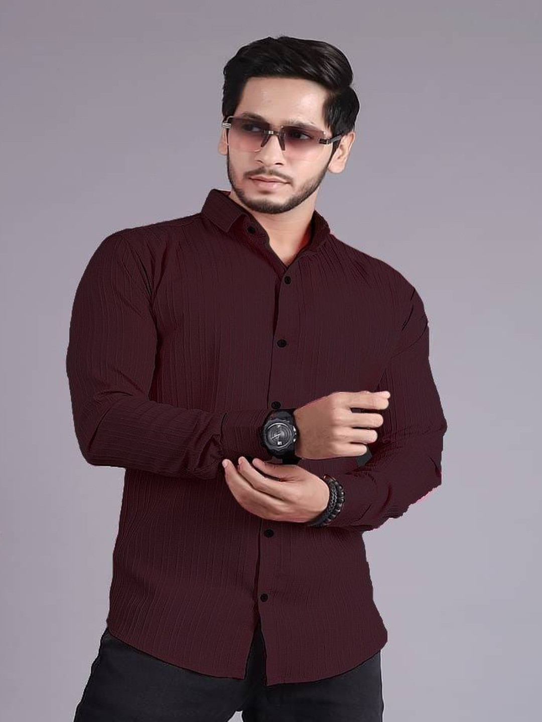 OQUENT Popcorn Standard Striped Casual Shirt