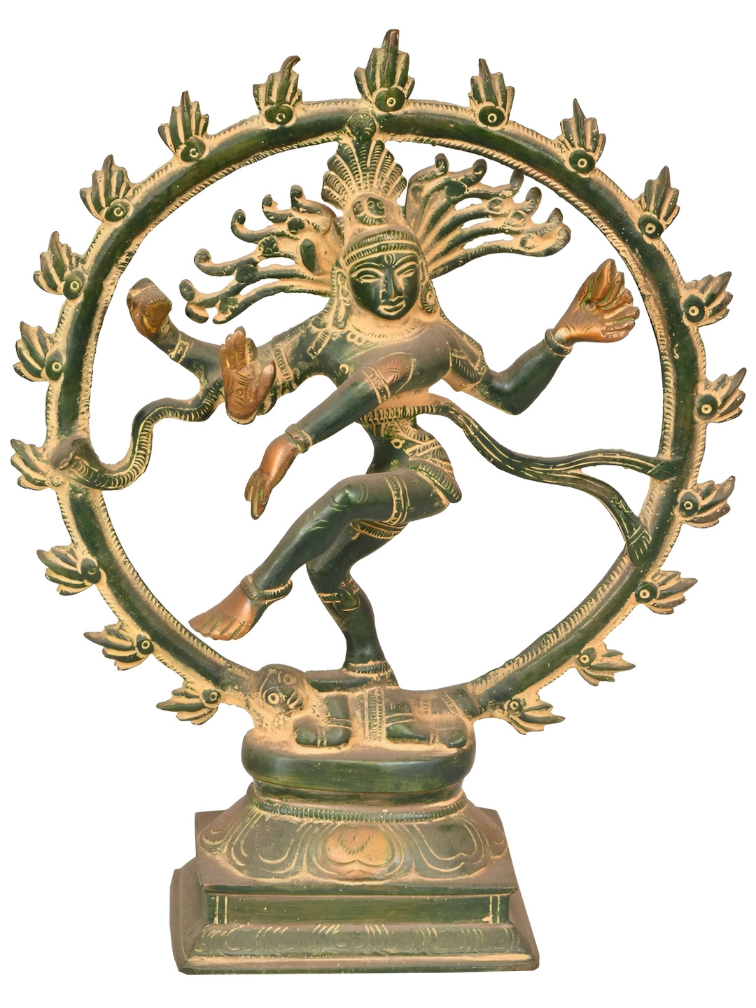 Exotic India Green & Beige Lord Nataraja Religious Brass Idol Showpiece