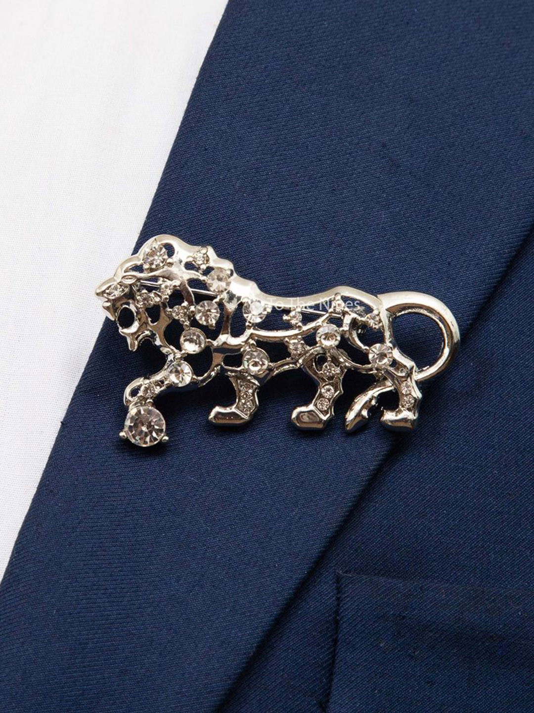 To The Nines Silver-Plated Stone Studded Lion Lapel Pin