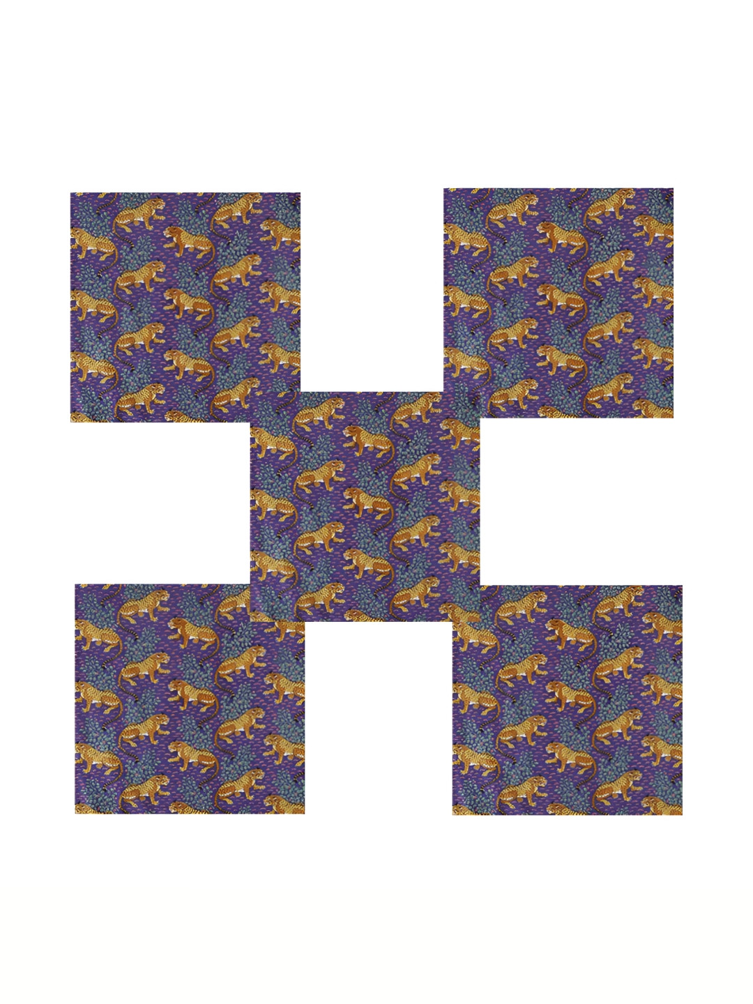HANDICRAFT PALACE 6Pcs Purple & Yellow Leopard Block Printed Cotton Dinner Table Napkins