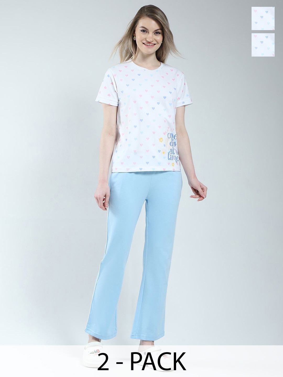 Monte Carlo Heart Printed Round Neck Night Suit