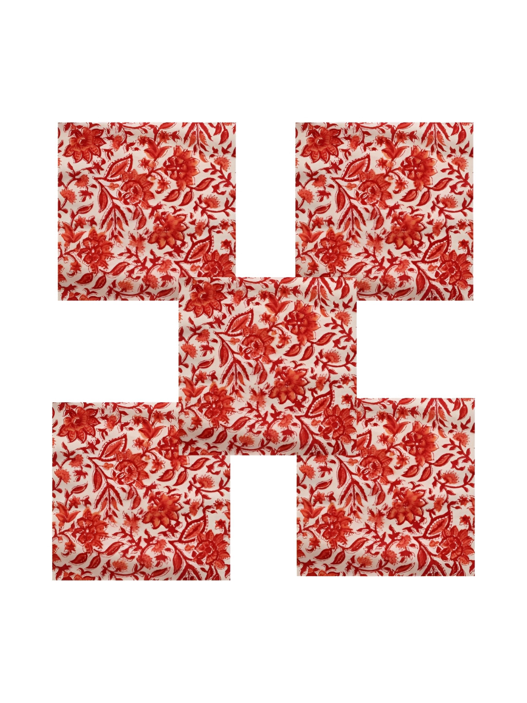 HANDICRAFT PALACE 6Pcs Red & White Floral Block Printed Cotton Dinner Table Napkins