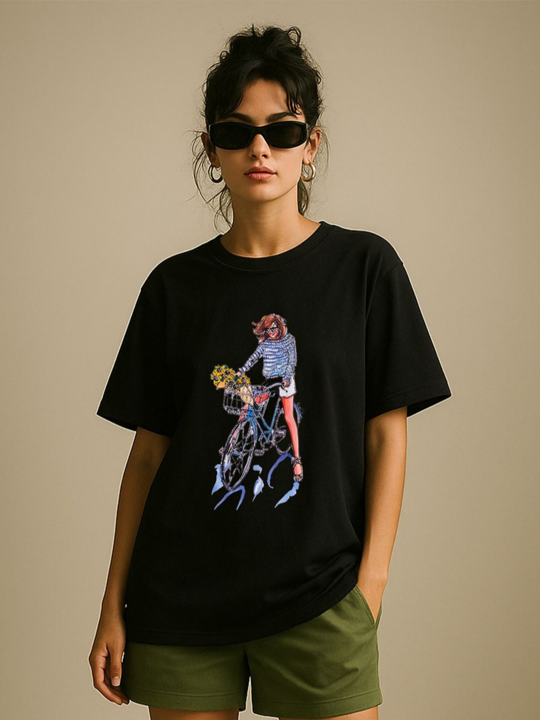 GRACE & JACK Breezy Ride 3D Graphic Printed Diamond Embellishments Cotton T-shirt