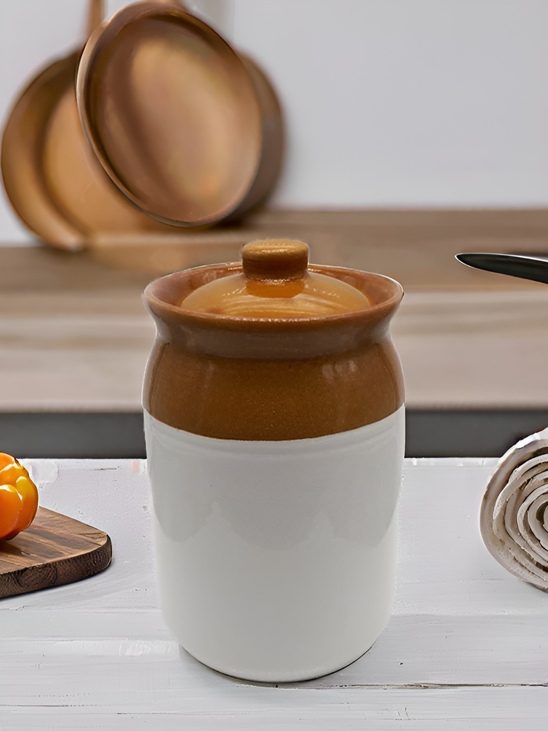 Kraftlik Handicraft 7-Pj-Lw-10 Brown Ceramic Easy To Clean Flip Top Canister-1L