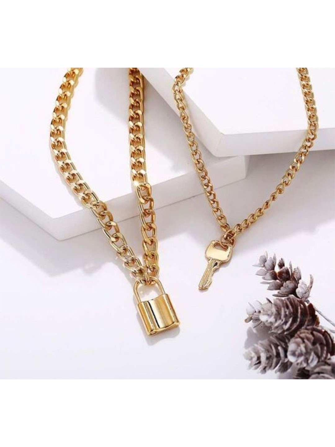 DressBerry Gold-Plated Key Lock Shaped Layered Necklace